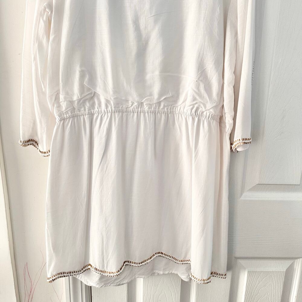 Lilly Pulitzer White Delisa Beaded Boho Beach Tunic Mini Dress Tie Waist Belt XL - Picture 12 of 12